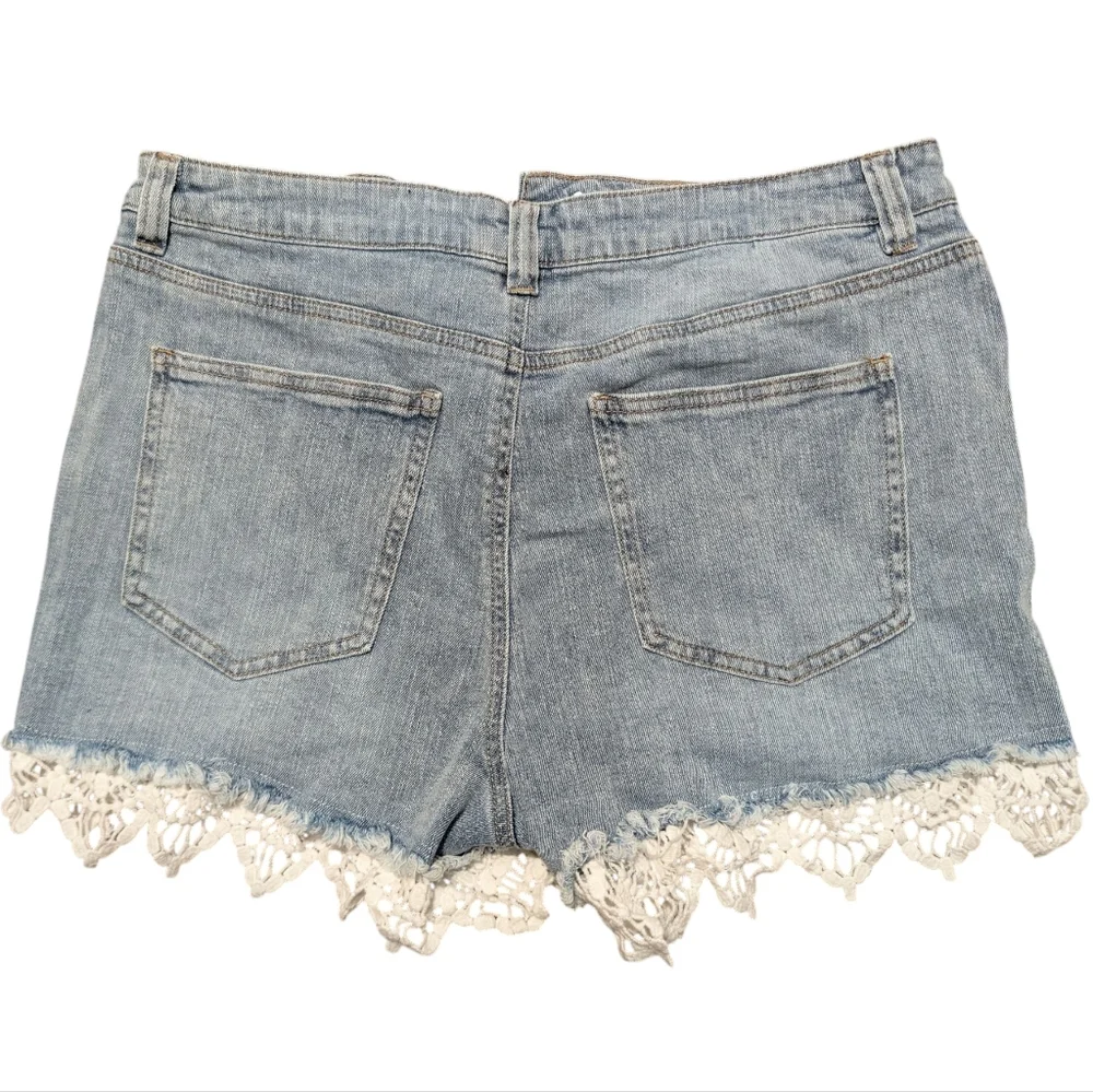 Stylish‎ Blue Denim Shorts with Lace Detail